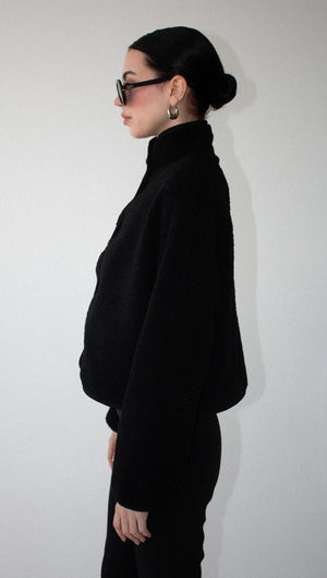 Black High Neck Cropped Sherpa Jacket