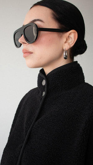 Black High Neck Cropped Sherpa Jacket