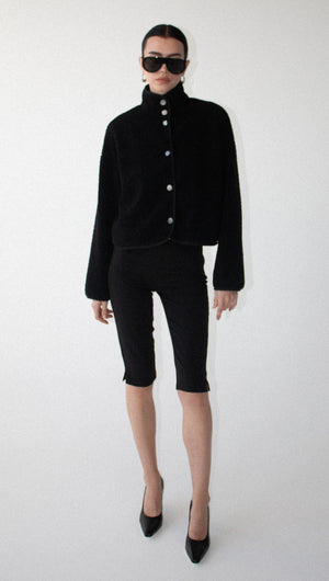 Black High Neck Cropped Sherpa Jacket