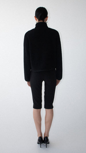 Black High Neck Cropped Sherpa Jacket