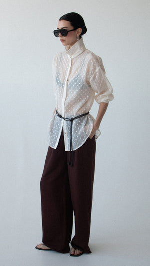Cream Embroidered Spot Sheer Oversized Shirt