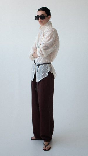 Cream Embroidered Spot Sheer Oversized Shirt