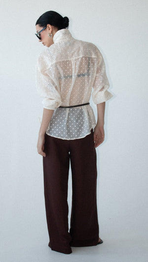 Cream Embroidered Spot Sheer Oversized Shirt