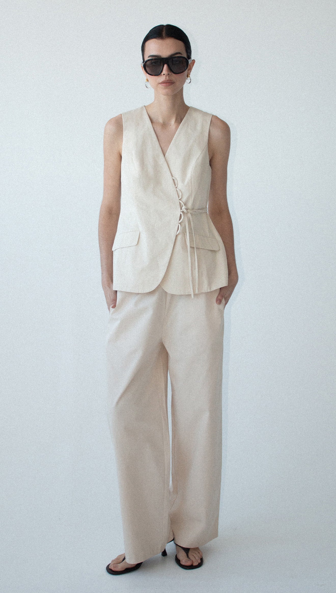 Stone Cotton Wrap Front Vest