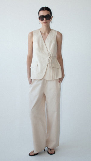 Stone Cotton Wrap Front Vest