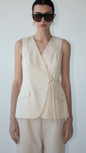 Stone Cotton Wrap Front Vest