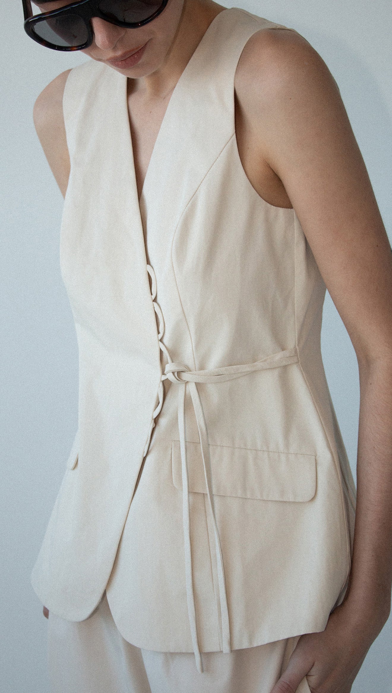 Stone Cotton Wrap Front Vest