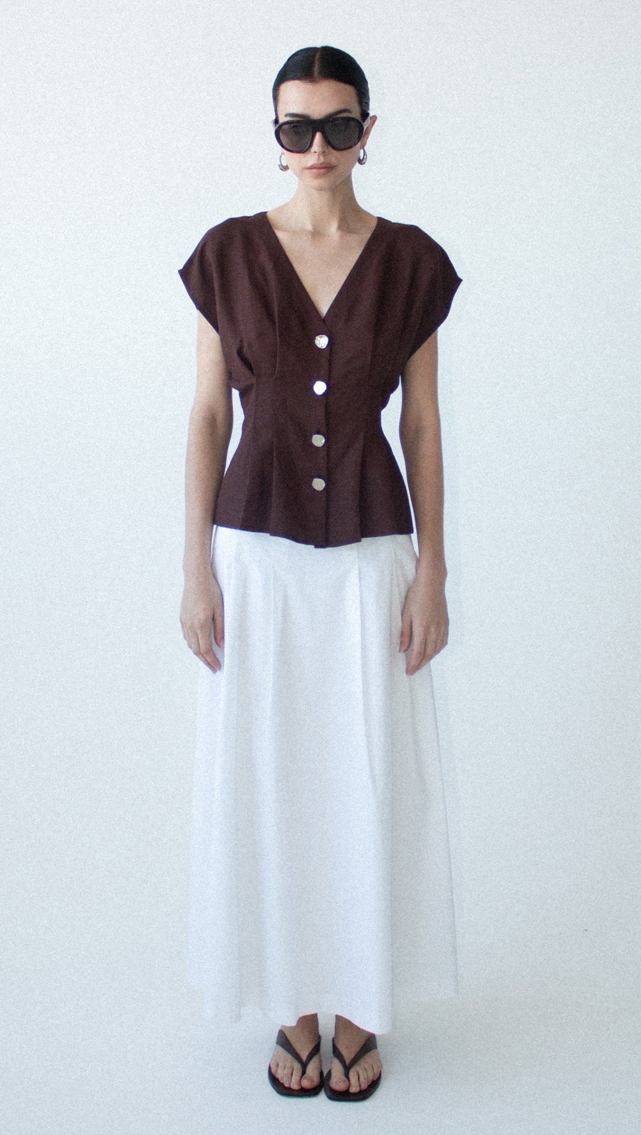 Chocolate Linen Blend V-Neck Cropped Top