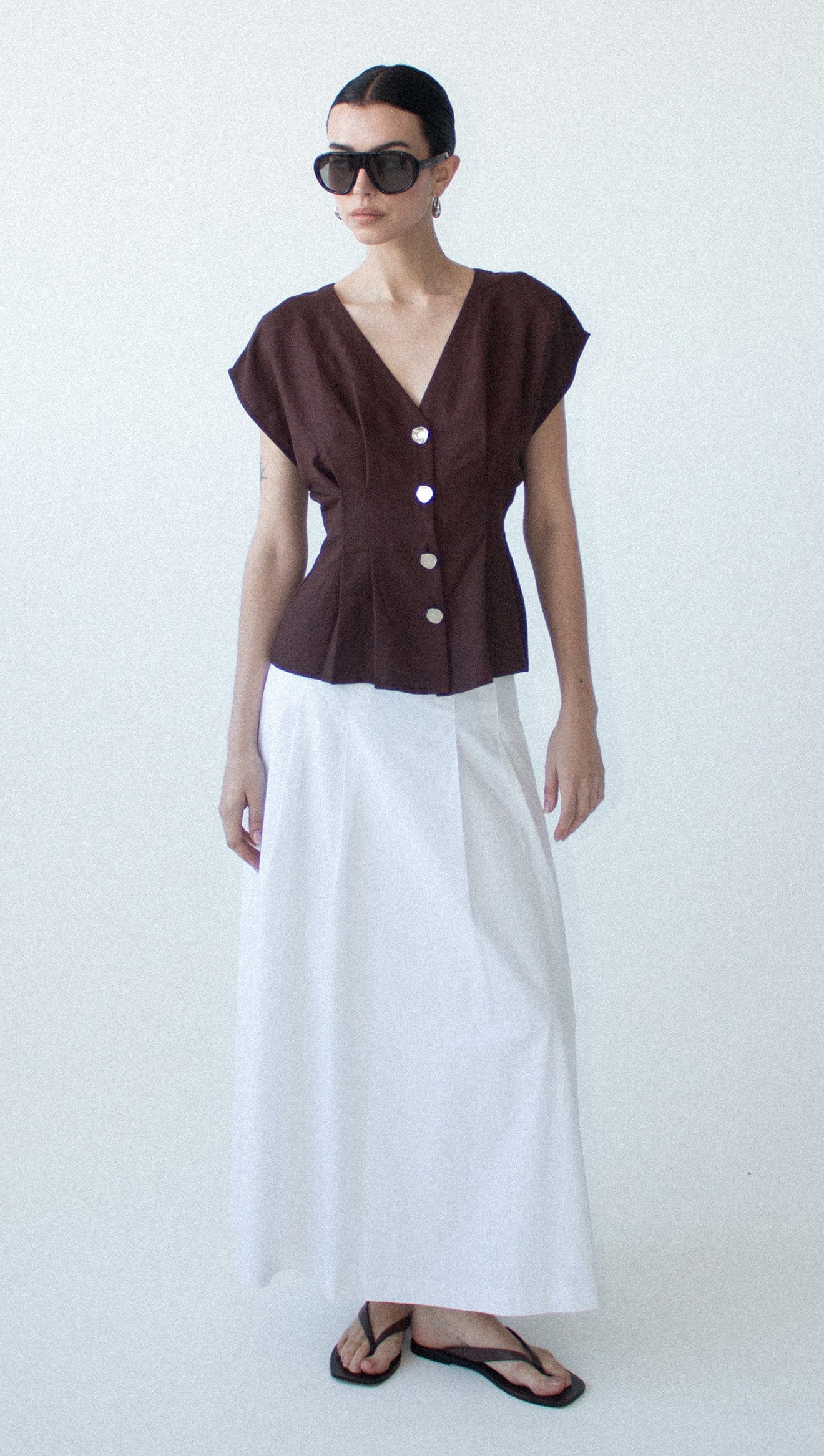 Chocolate Linen Blend V-Neck Cropped Top