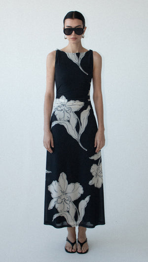 Sketched Floral Mesh Midi Dress