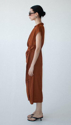 Copper Draped Wrap Midi Dress