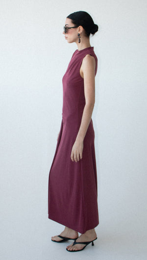 Burgundy Twist Detail Jersey Midi Dress