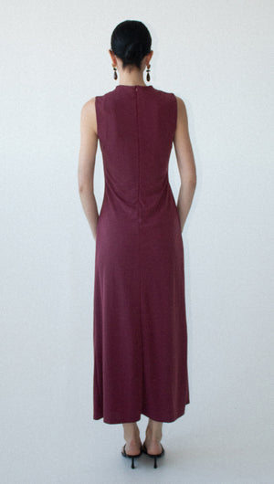 Burgundy Twist Detail Jersey Midi Dress