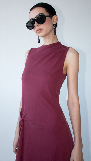 Burgundy Twist Detail Jersey Midi Dress