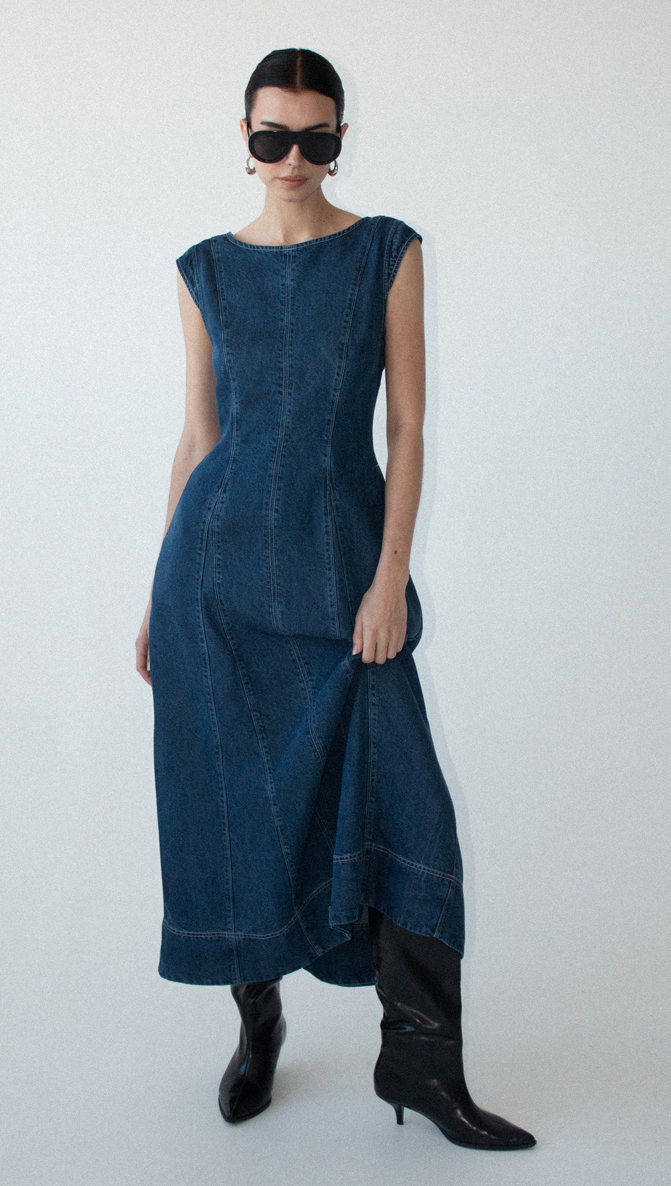 Indigo Chambray Panelled Midi Dress