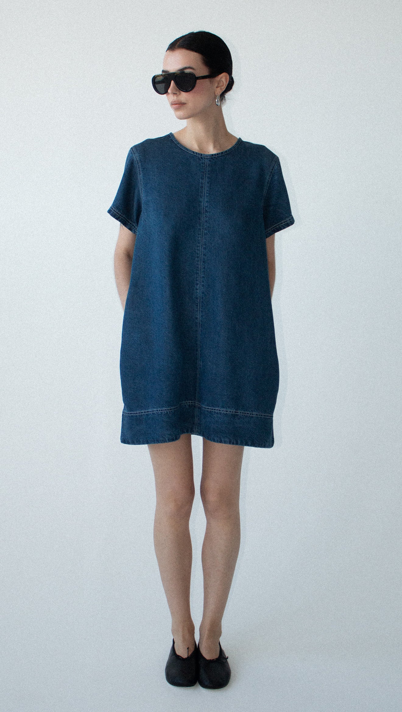 Indigo Chambray Short Sleeve Mini Dress