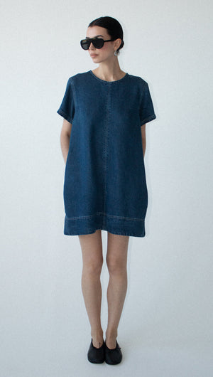 Indigo Chambray Short Sleeve Mini Dress