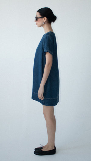 Indigo Chambray Short Sleeve Mini Dress