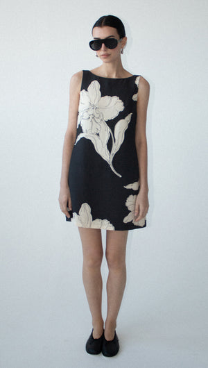Sketched Floral Sleeveless Mini Dress