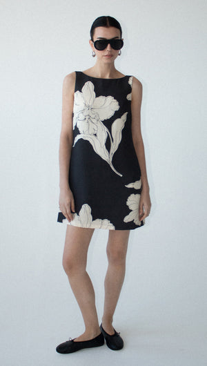 Sketched Floral Sleeveless Mini Dress