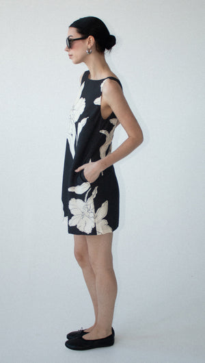 Sketched Floral Sleeveless Mini Dress