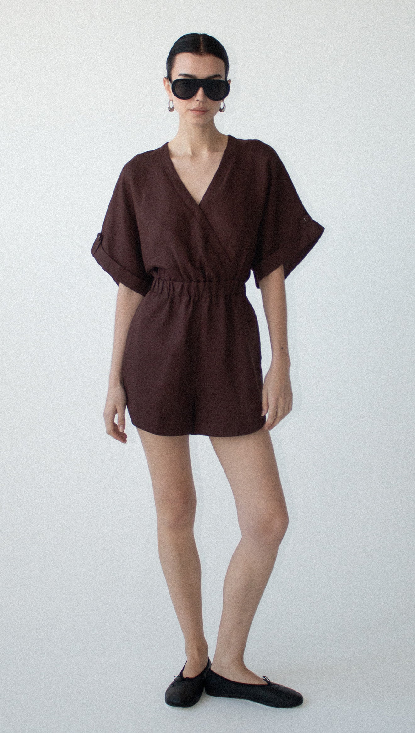 Chocolate Linen Blend Wrap Playsuit