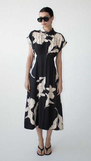 Sketched Floral Midi Shirt Dress