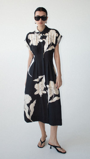 Sketched Floral Midi Shirt Dress