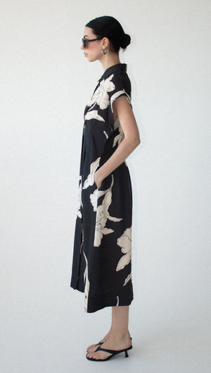 Sketched Floral Midi Shirt Dress