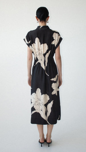 Sketched Floral Midi Shirt Dress