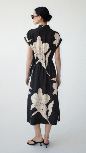 Sketched Floral Midi Shirt Dress
