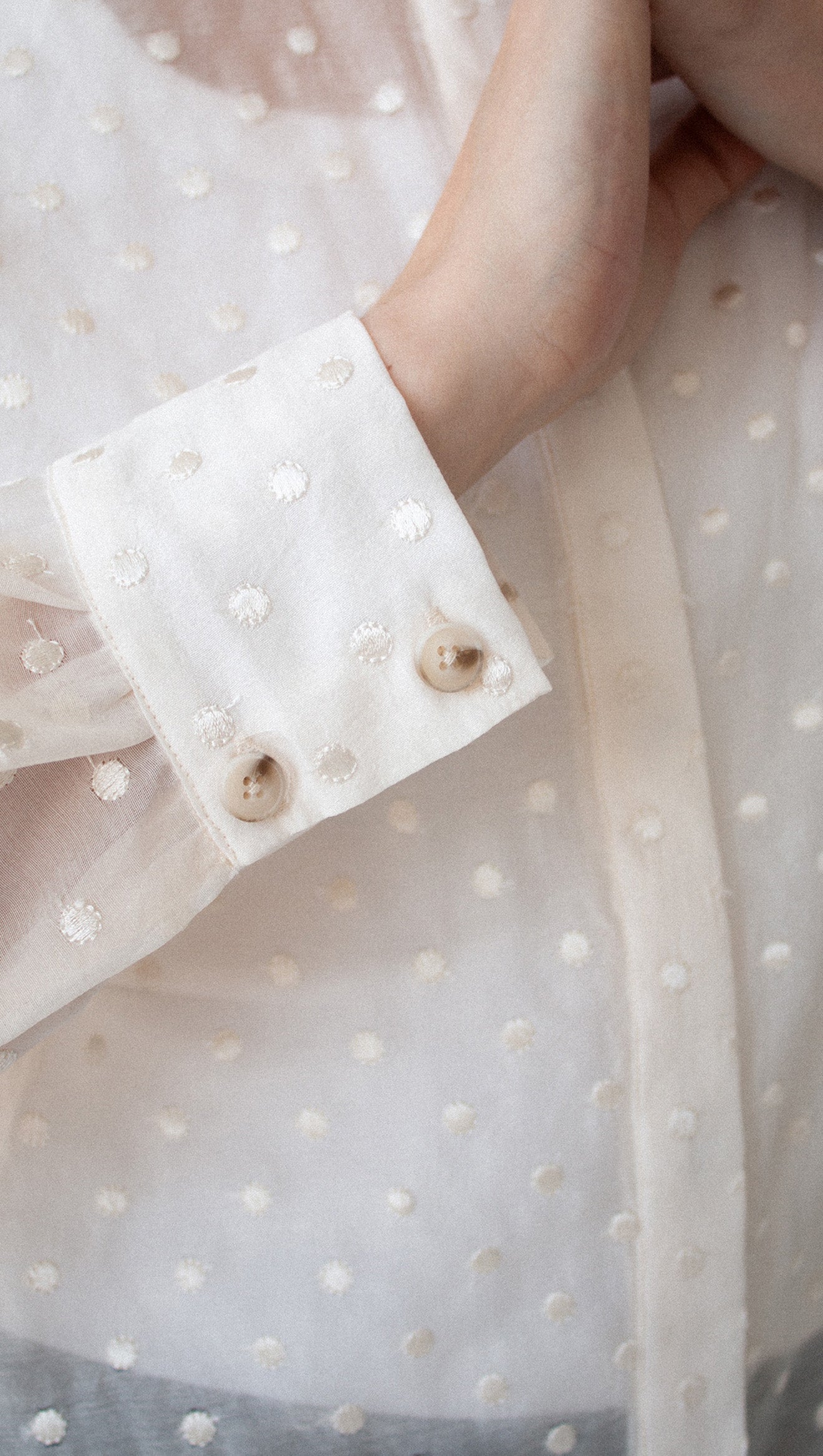 Cream Embroidered Spot Sheer Oversized Shirt