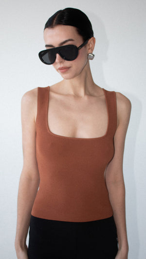 Copper Square Neck Ribbed Knit Tank