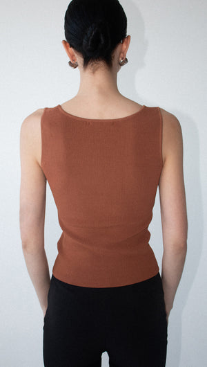 Copper Square Neck Ribbed Knit Tank