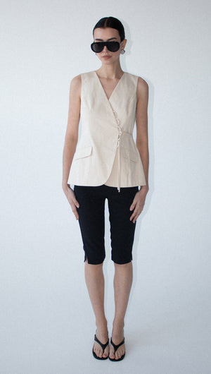 Stone Cotton Wrap Front Vest