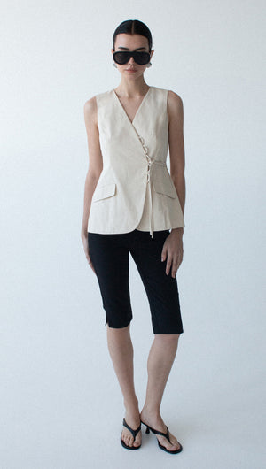 Stone Cotton Wrap Front Vest