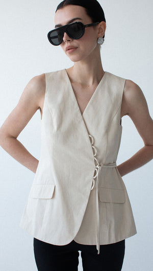 Stone Cotton Wrap Front Vest