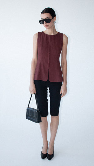 Burgundy Round Neck Textured Vest