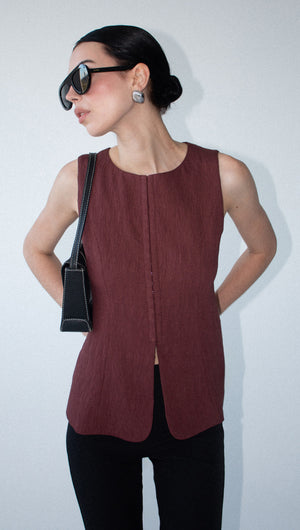 Burgundy Round Neck Textured Vest