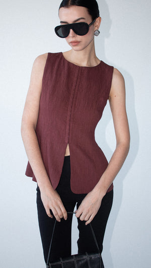 Burgundy Round Neck Textured Vest