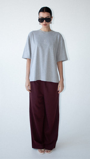 Grey Marle Cotton Embroidered Oversized Tee