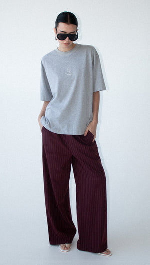 Grey Marle Cotton Embroidered Oversized Tee