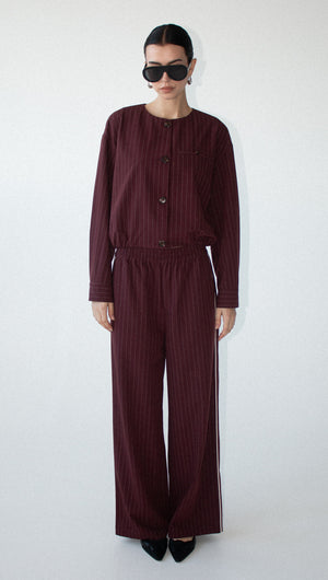 Burgundy Pinstripe Relaxed Pant
