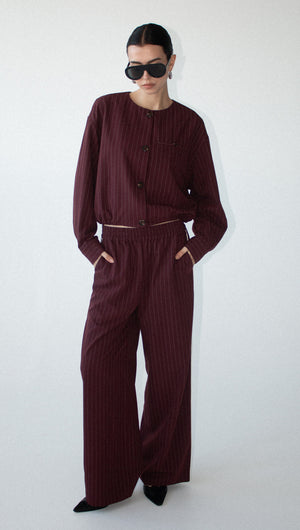 Burgundy Pinstripe Cropped Jacket