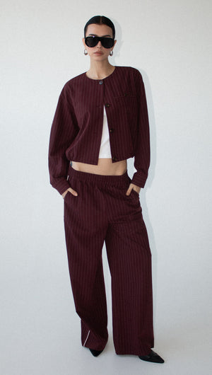 Burgundy Pinstripe Cropped Jacket