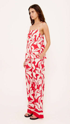 Cotton Blend Red & White Floral Print Cami Top worn with matching pants, showcasing a stylish summer outfit.