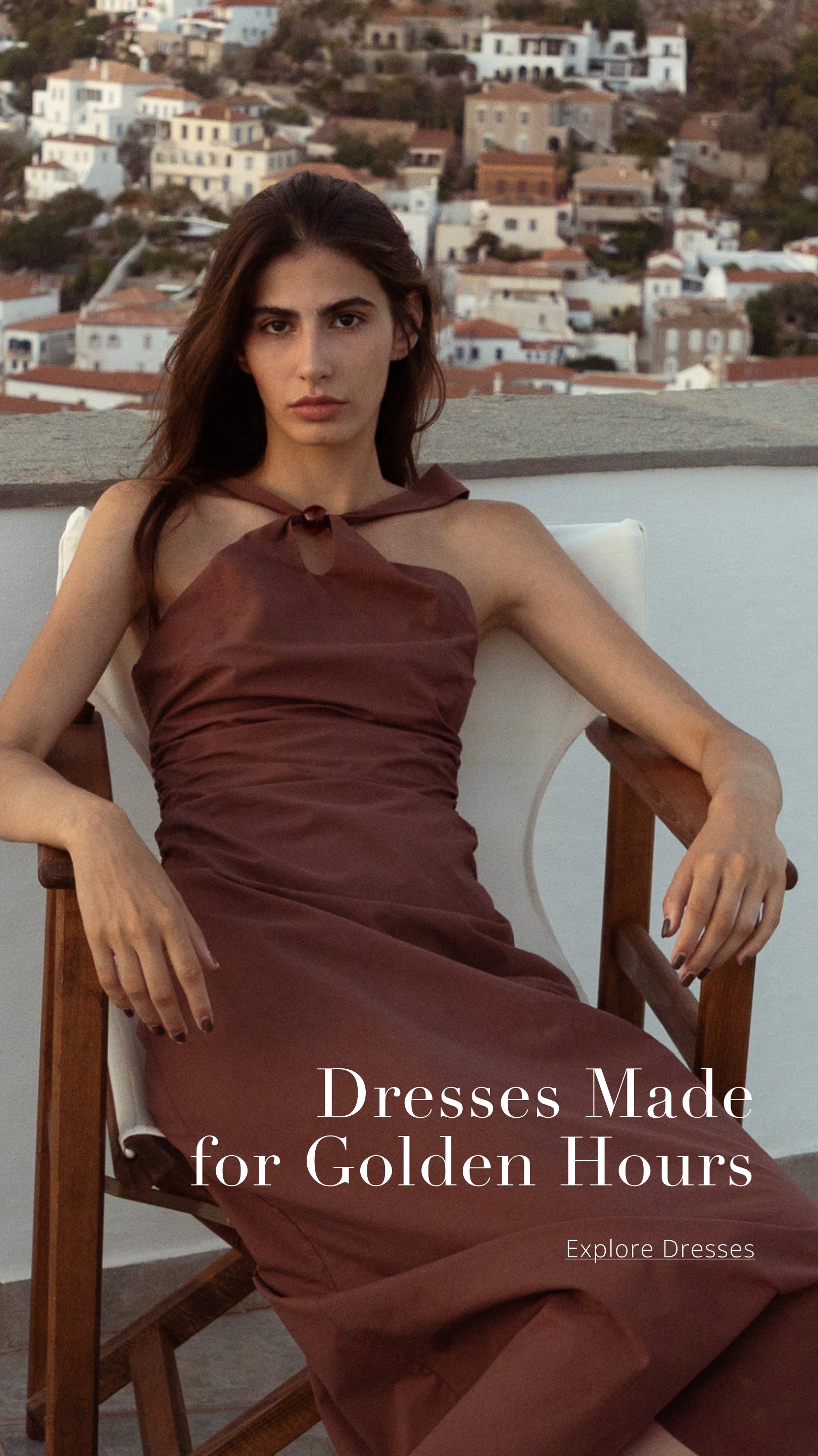 Brown halter neck midi dress for summer days - mobile