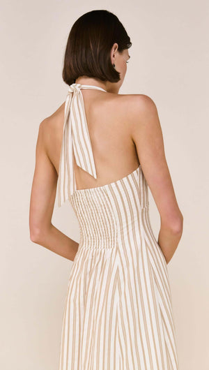 Staple THE Label UT2601461 LOLA Halter Midi DRESS, TAUPE/WHITE Stripe / XL