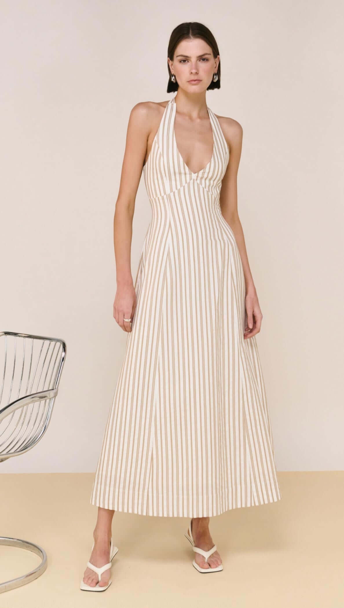 Staple THE Label UT2601461 LOLA Halter Midi DRESS, TAUPE/WHITE Stripe / XL Staple THE Label UT2601461 LOLA Halter Midi DRESS, TAUPE/WHITE Stripe / XL