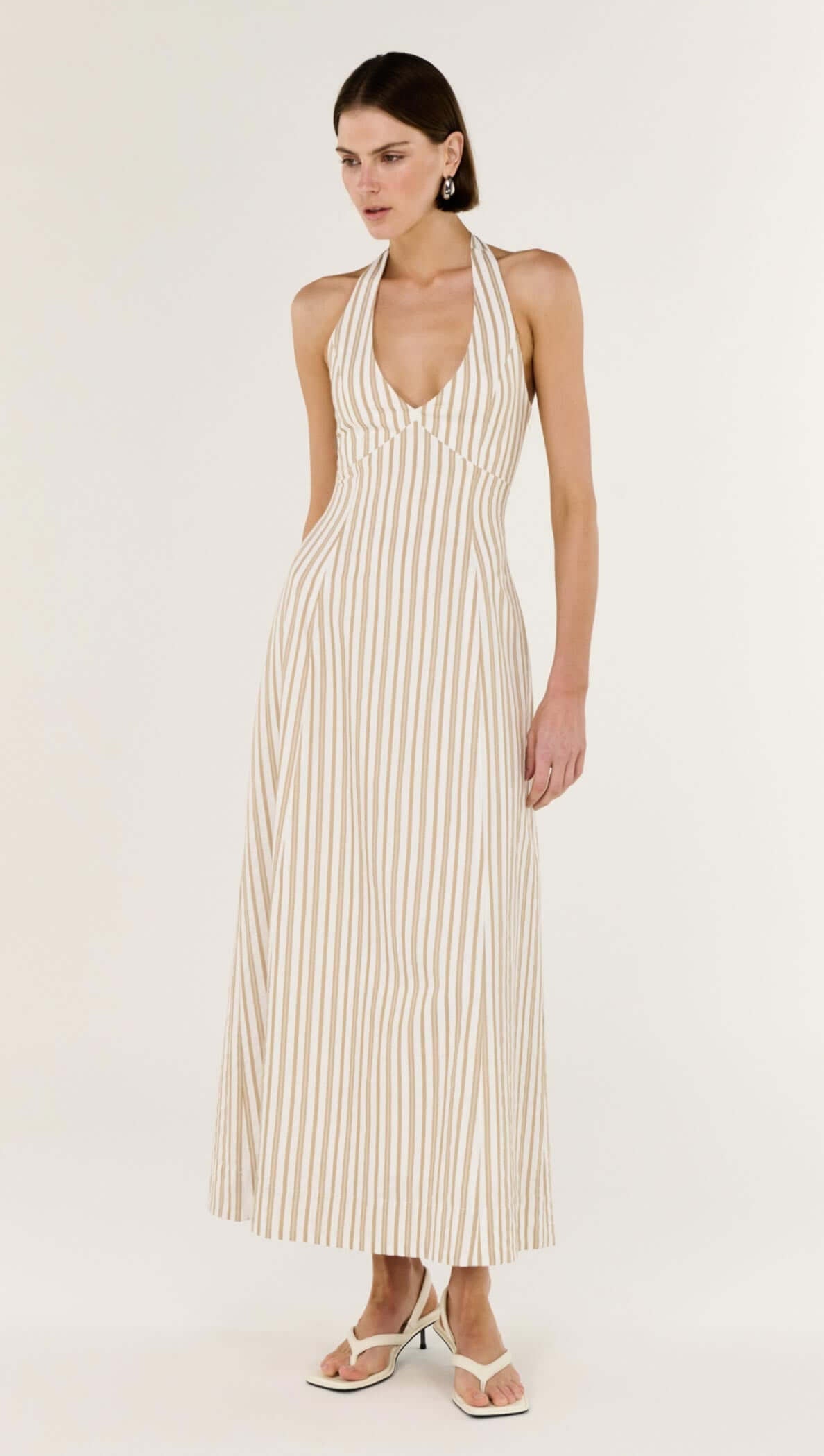 Staple THE Label UT2601461 LOLA Halter Midi DRESS, TAUPE/WHITE Stripe / XL